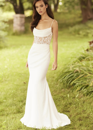 Scoop Neck Ivory Satin Lace Elegant Wedding Dress